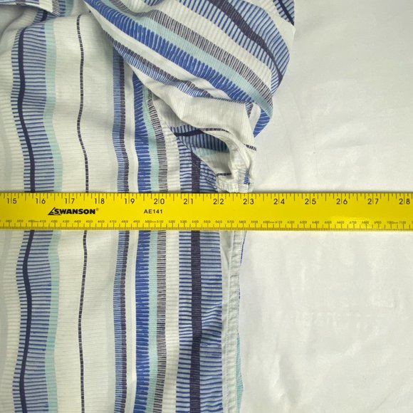 Robert Graham Shirt Mens L Blue White Stripe Contrast Trim Flip Cuff Button Up - Picture 11 of 14
